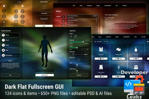 Dark Flat Fullscreen GUI  UI Kit  over 650 PNG-1.webp